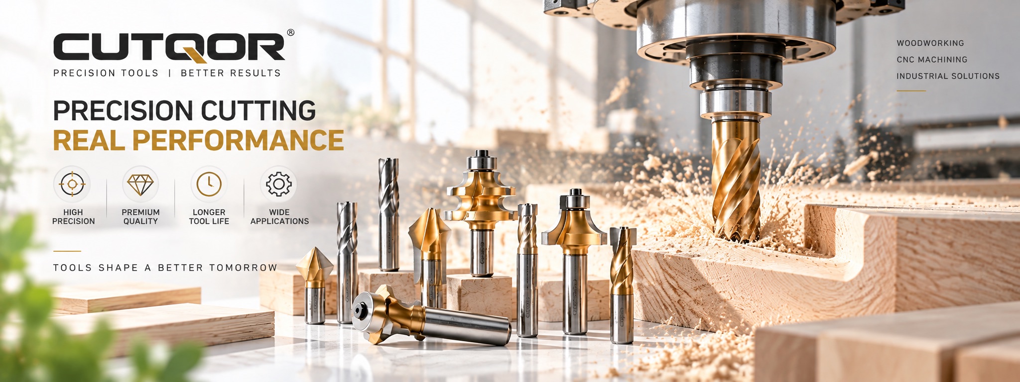 CUTQOR precision cutting tools in a CNC woodworking production setting