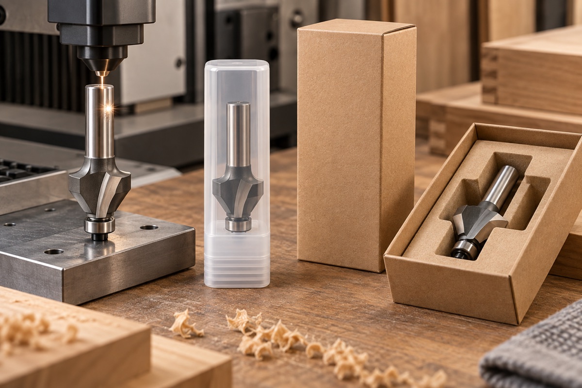 Router bit marking and blank protective packaging