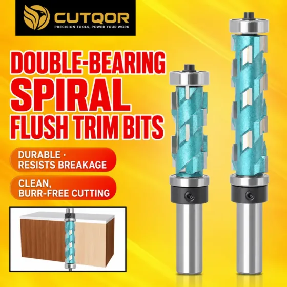 CUTQOR double-bearing spiral flush-trim router bits