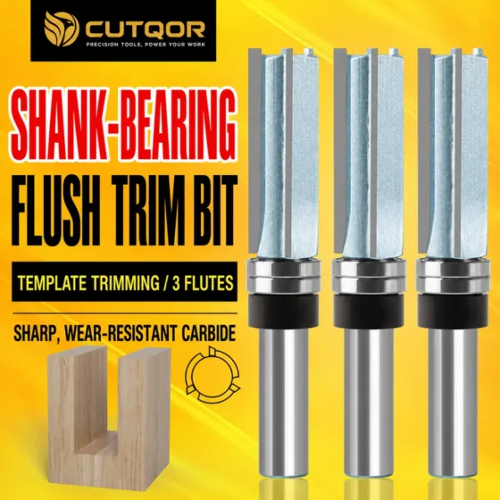 CUTQOR Shank-Bearing Three-Flute & Double-Bearing Flush-Trim Bits