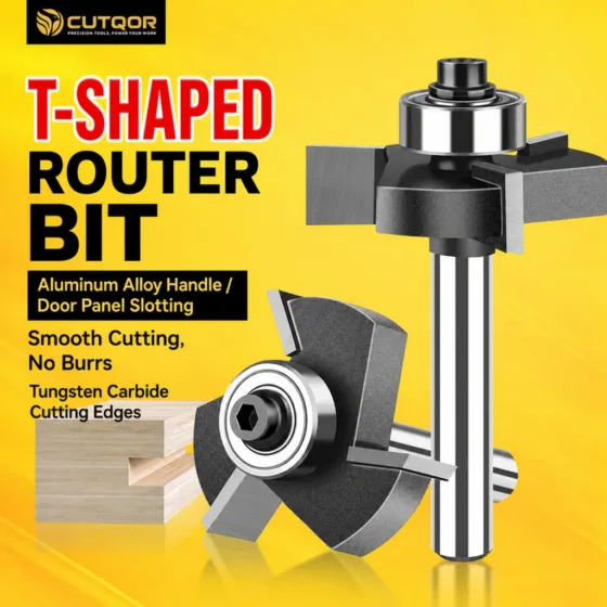 CUTQOR Three-Flute Bearing T-Slot Router Bits