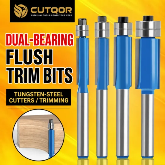 CUTQOR Professional Bearing-Guided Flush-Trim Router Bits