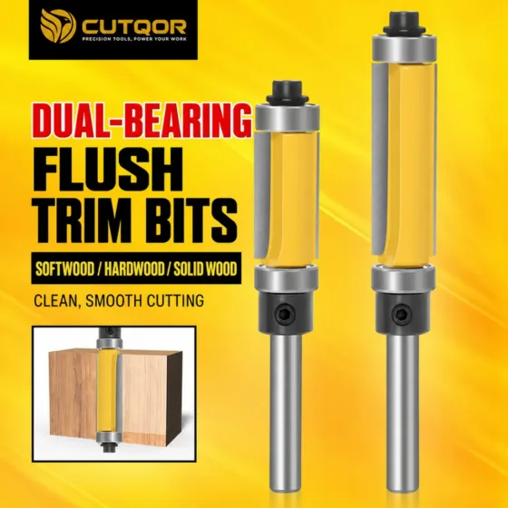 CUTQOR Top-and-Bottom Bearing Flush-Trim Router Bits