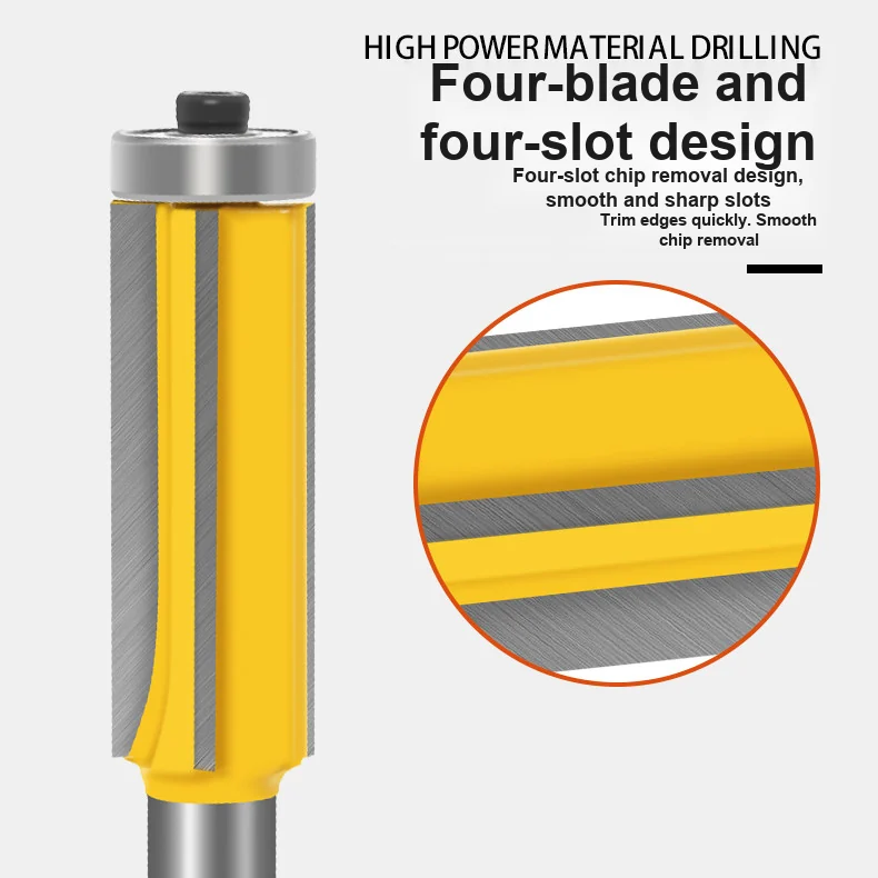 CUTQOR 12 mm Shank Four-Flute Bearing-Guided Flush-Trim Router Bit product detail