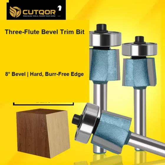 CUTQOR Three-Flute 8° Edge-Banding Bevel Trim Router Bits