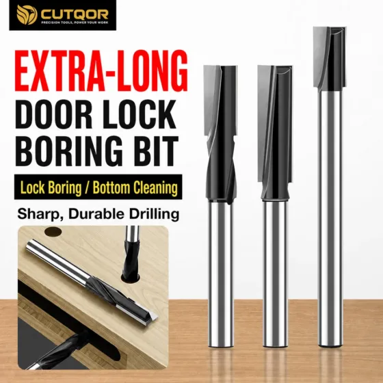 CUTQOR extra-long door lock mortising router bits