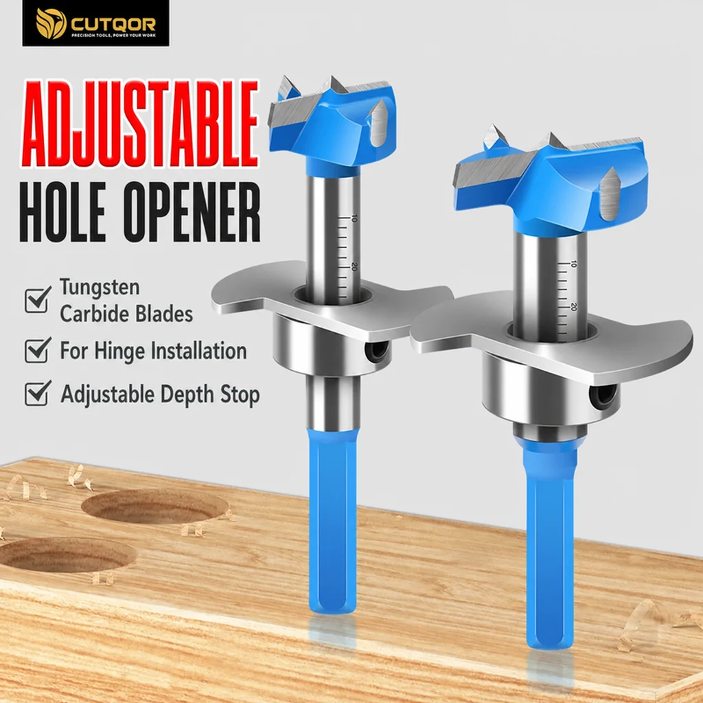 CUTQOR Adjustable Depth-Stop Hinge Boring Bits