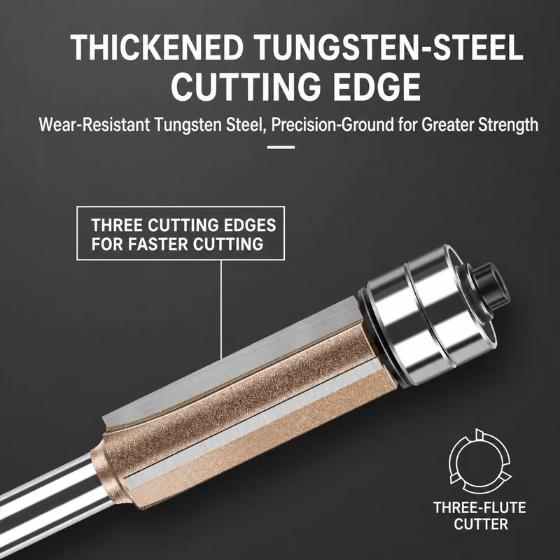 CUTQOR Three-Flute Dual-Bearing Flush-Trim Router Bits product detail