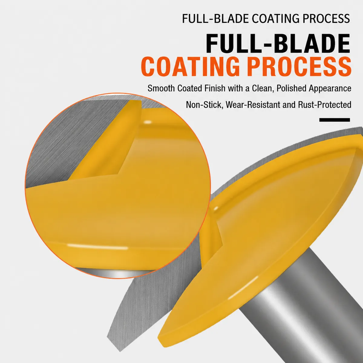 Full-blade coating process for a thin flat-bottom router bit
