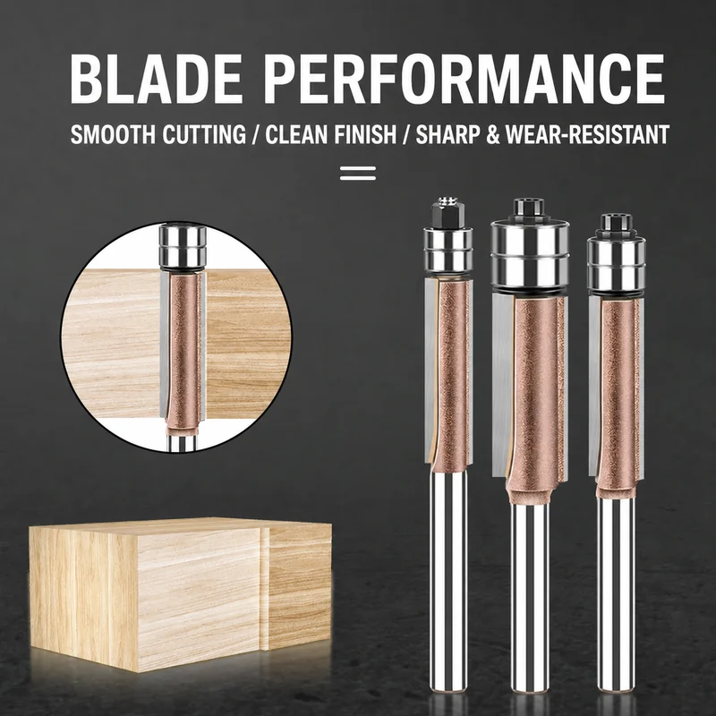 CUTQOR Professional Dual-Bearing Flush-Trim Router Bit Sets product detail