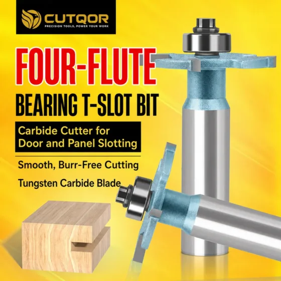 Narrow-Slot Four-Flute Bearing T-Slot Router Bits