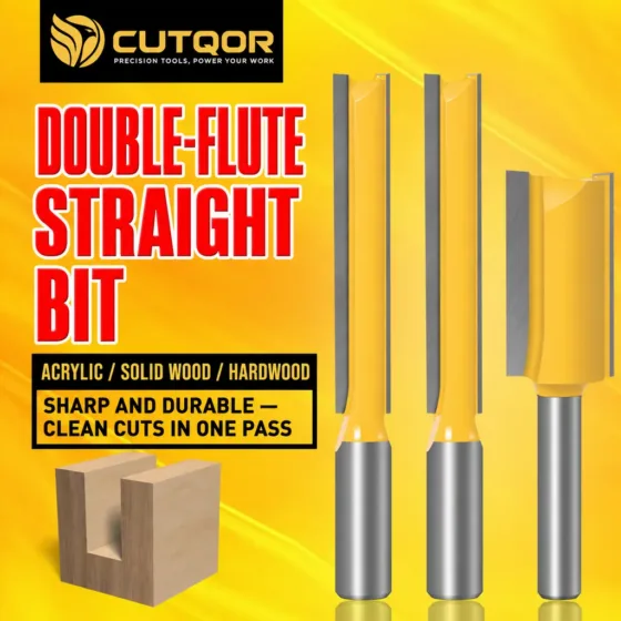 CUTQOR extra-long double-flute straight router bits