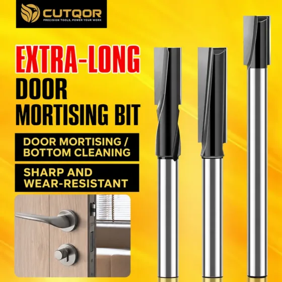 CUTQOR extra-long door mortising and bottom-cleaning router bits