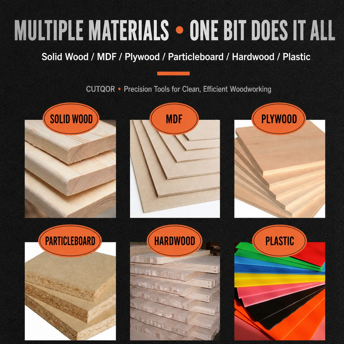 Solid wood MDF plywood particleboard hardwood and plastic compatibility