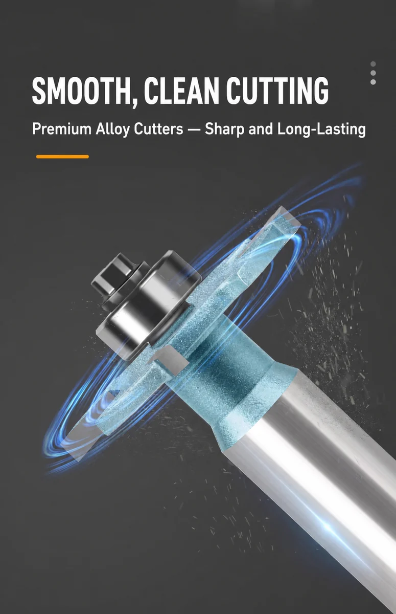 CUTQOR Narrow-Slot Four-Flute Bearing T-Slot Router Bits product detail