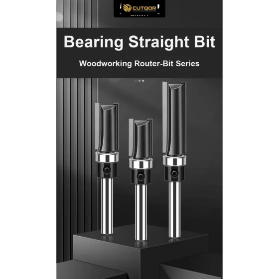 CUTQOR Bottom-Bearing Three-Flute Straight Router Bits