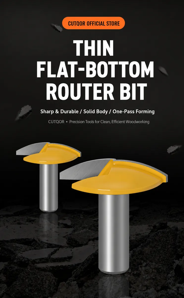 CUTQOR thin flat-bottom router bit product family