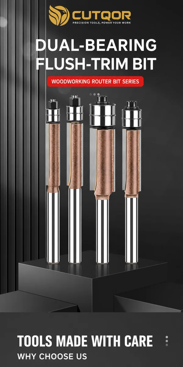 CUTQOR Professional Dual-Bearing Flush-Trim Router Bit Sets product detail