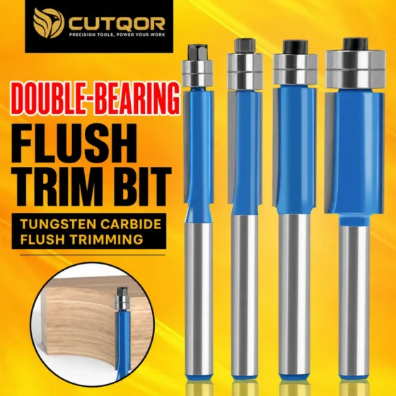 CUTQOR Double-Bearing & Three-Flute Flush-Trim Router Bit Series