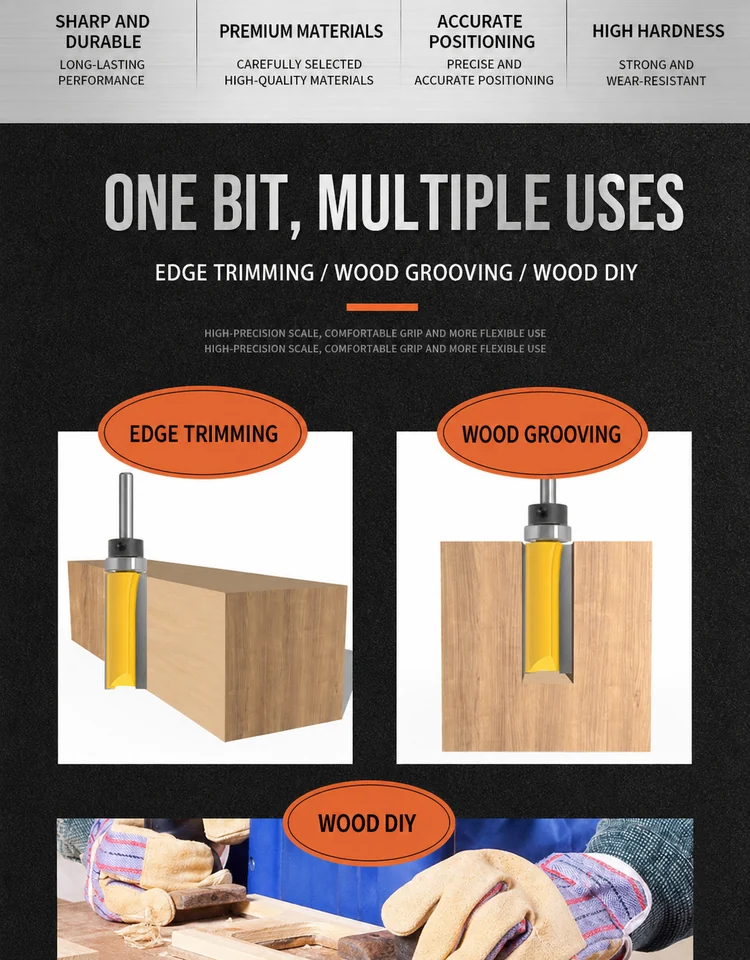 CUTQOR Bearing-Guided Flush-Trim & Three-Flute Router Bits product detail