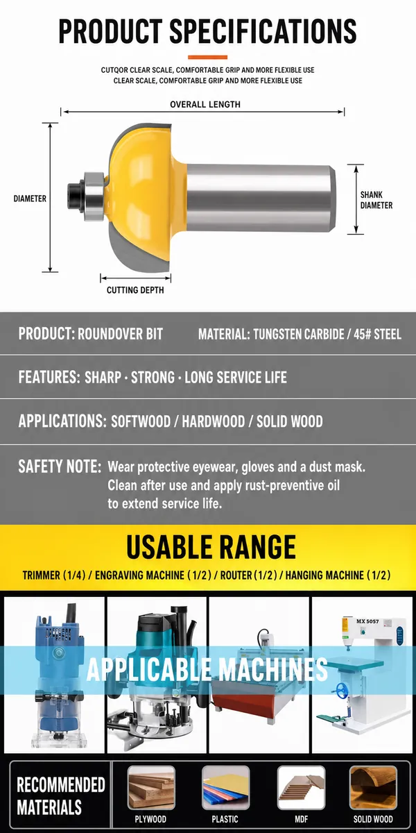 Roundover Router Bit Specifications and Materials