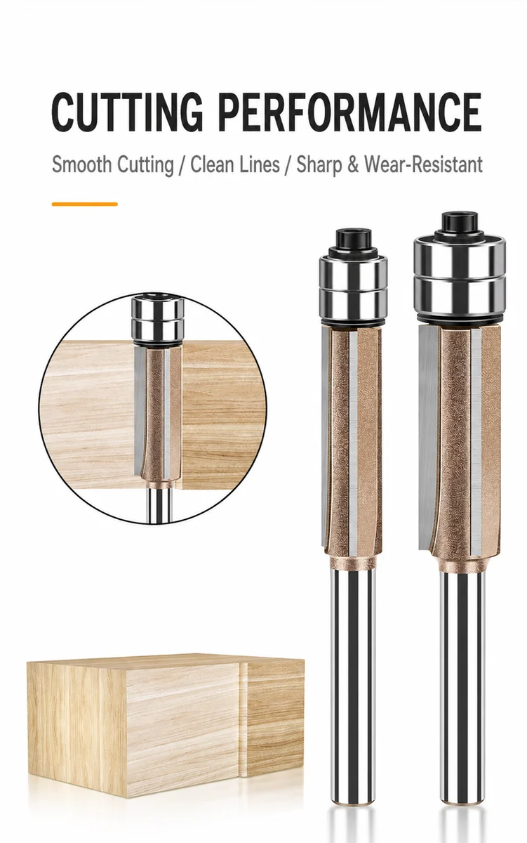 CUTQOR Three-Flute Dual-Bearing Flush-Trim Router Bits product detail