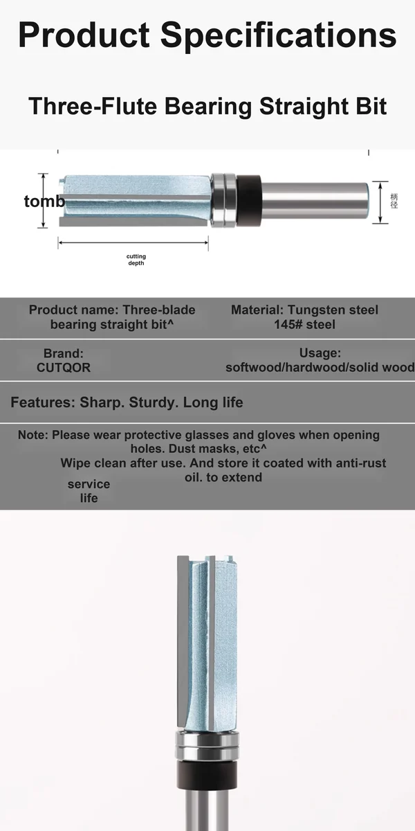 CUTQOR Shank-Bearing Three-Flute & Double-Bearing Flush-Trim Bits product detail