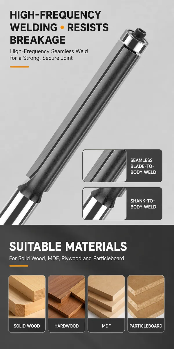 High-frequency welded extended flush-trim cutter and suitable materials