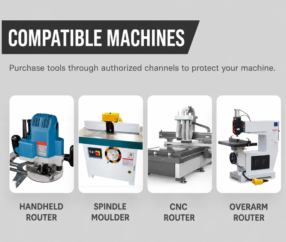Compatible handheld CNC spindle and overarm woodworking routers