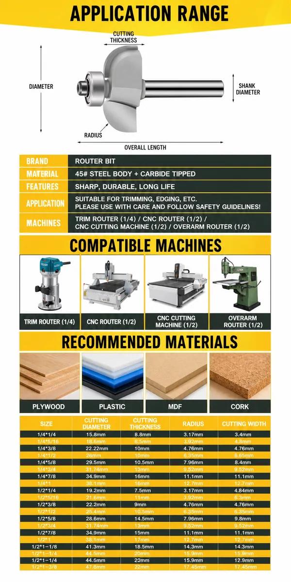 Roundover Router Bit Application Range