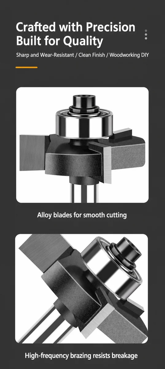 CUTQOR Three-Flute Bearing T-Slot Router Bits product detail