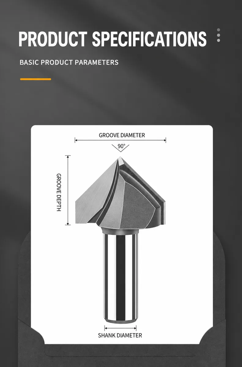 90-degree V-groove router bit dimensional specification guide