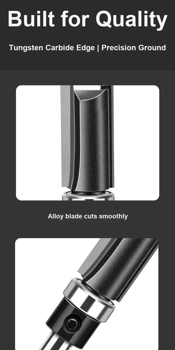 CUTQOR Bottom-Bearing Three-Flute Straight Router Bits product detail