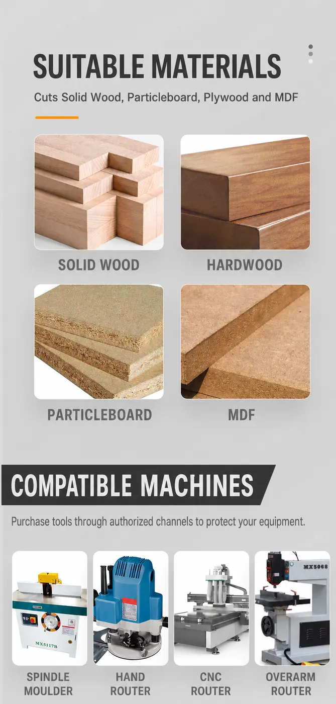 Solid wood hardwood particleboard MDF and compatible router machines