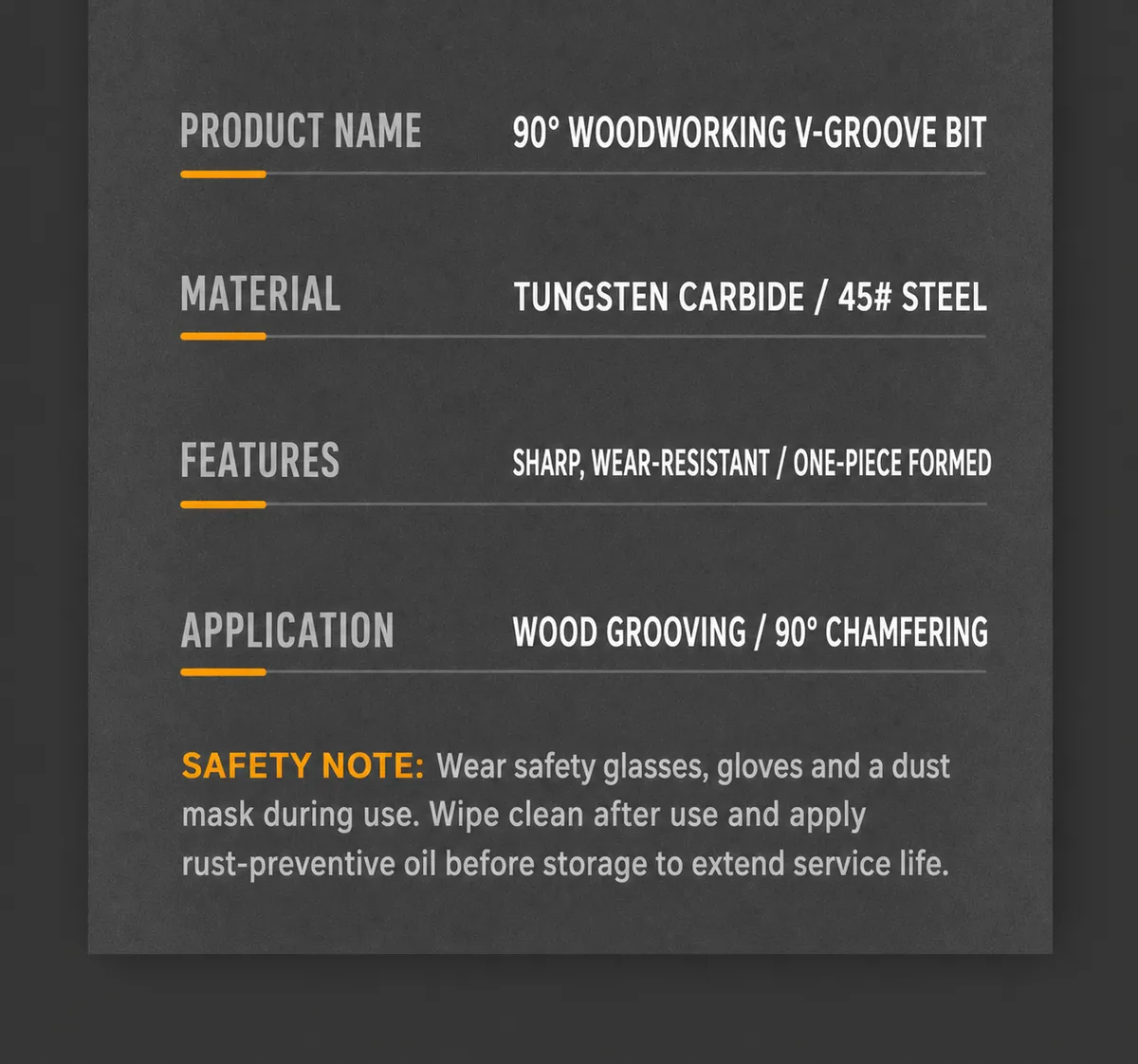 90-degree V-groove router bit product information and safety guidance