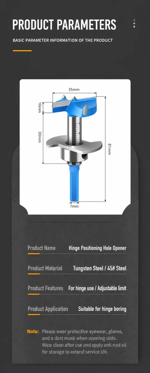 CUTQOR Adjustable Depth-Stop Hinge Boring Bits product detail