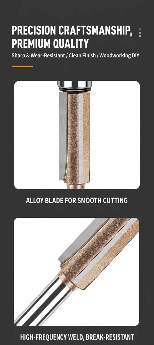 CUTQOR Three-Flute Dual-Bearing Flush-Trim Router Bits product detail