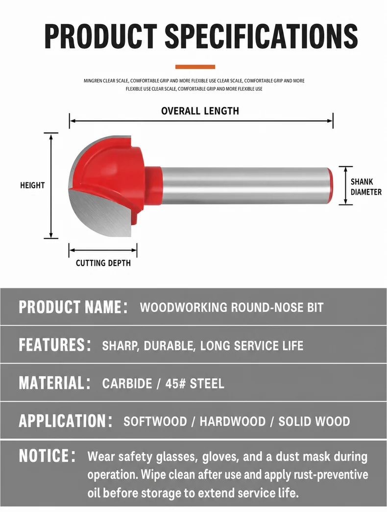 CUTQOR 6 mm Shank Round-Nose Router Bits product detail