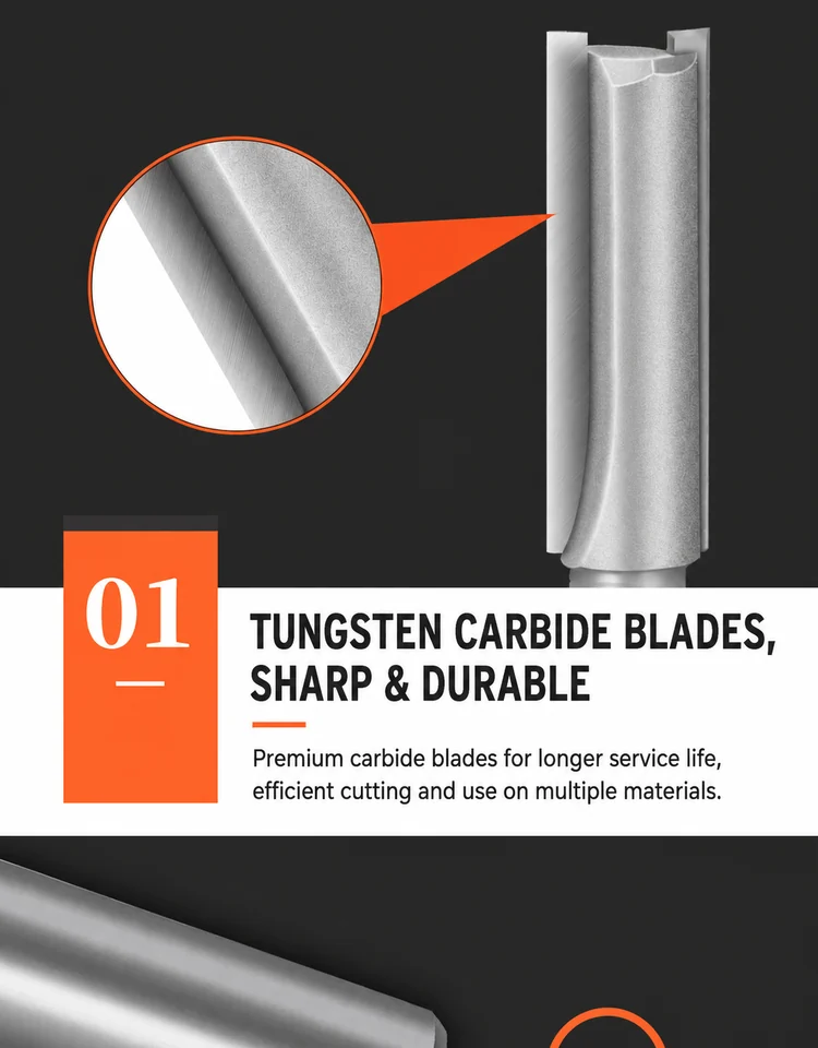 CUTQOR Professional Extended Straight Router Bits product detail