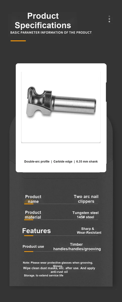CUTQOR Double-Arc Fingernail Cabinet Pull Router Bits product detail