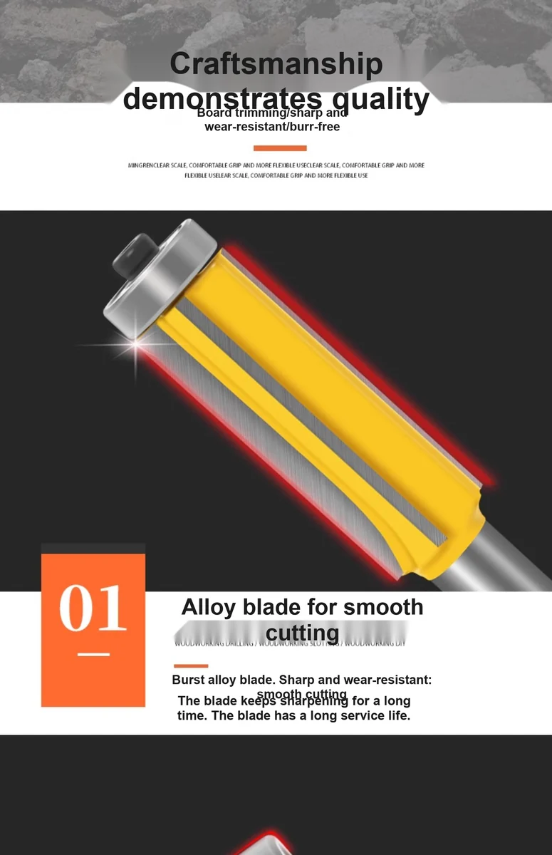 CUTQOR 12 mm Shank Four-Flute Bearing-Guided Flush-Trim Router Bit product detail