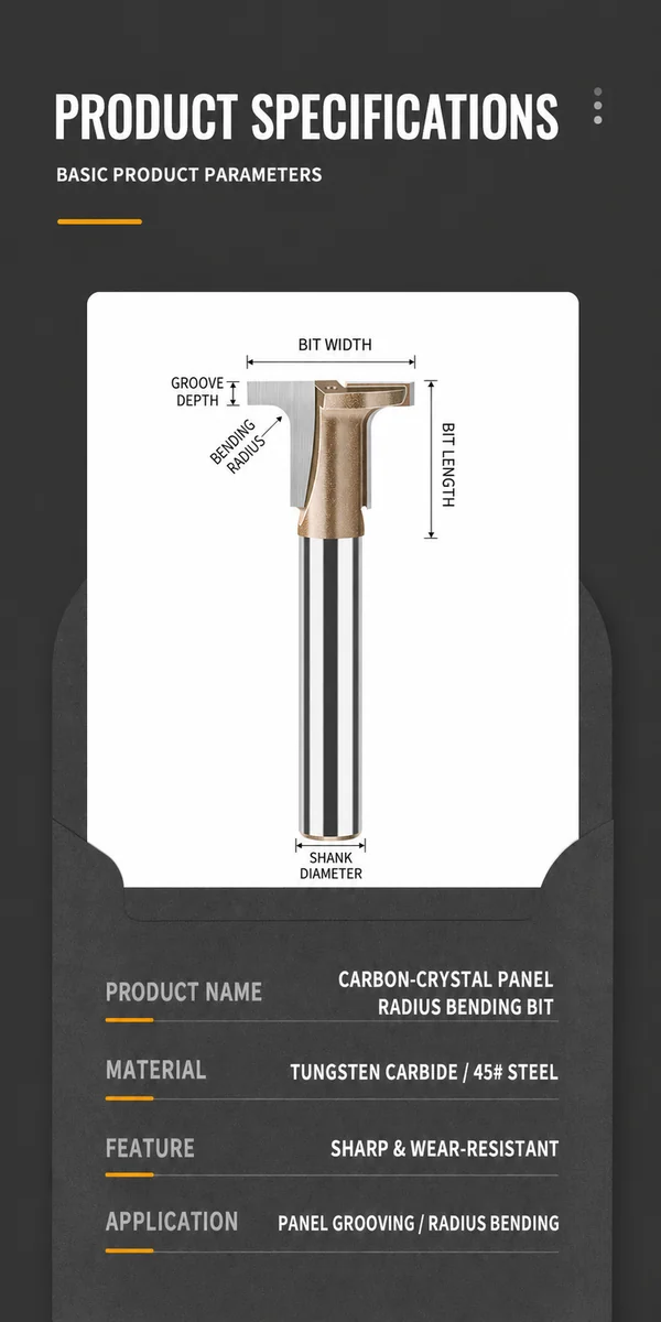 CUTQOR Carbon-Crystal Panel Radius Bending Router Bits product detail