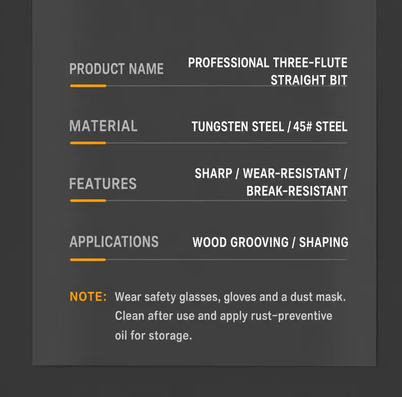 CUTQOR Professional Three-Flute Straight Router Bits product detail