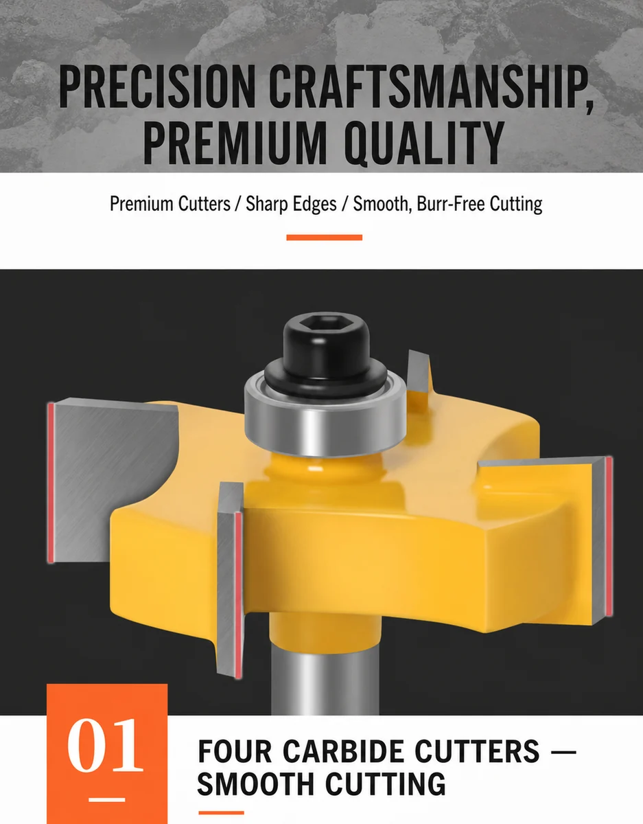 CUTQOR Four-Flute Bearing T-Slot Router Bits product detail