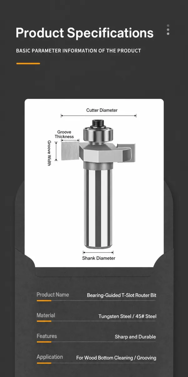CUTQOR bearing-guided T-slot mortise and tenon router bit