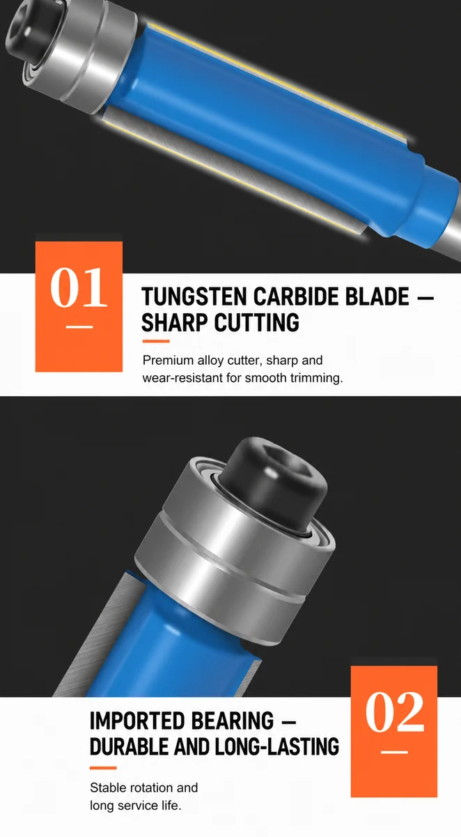 CUTQOR Double-Bearing & Three-Flute Flush-Trim Router Bit Series product detail