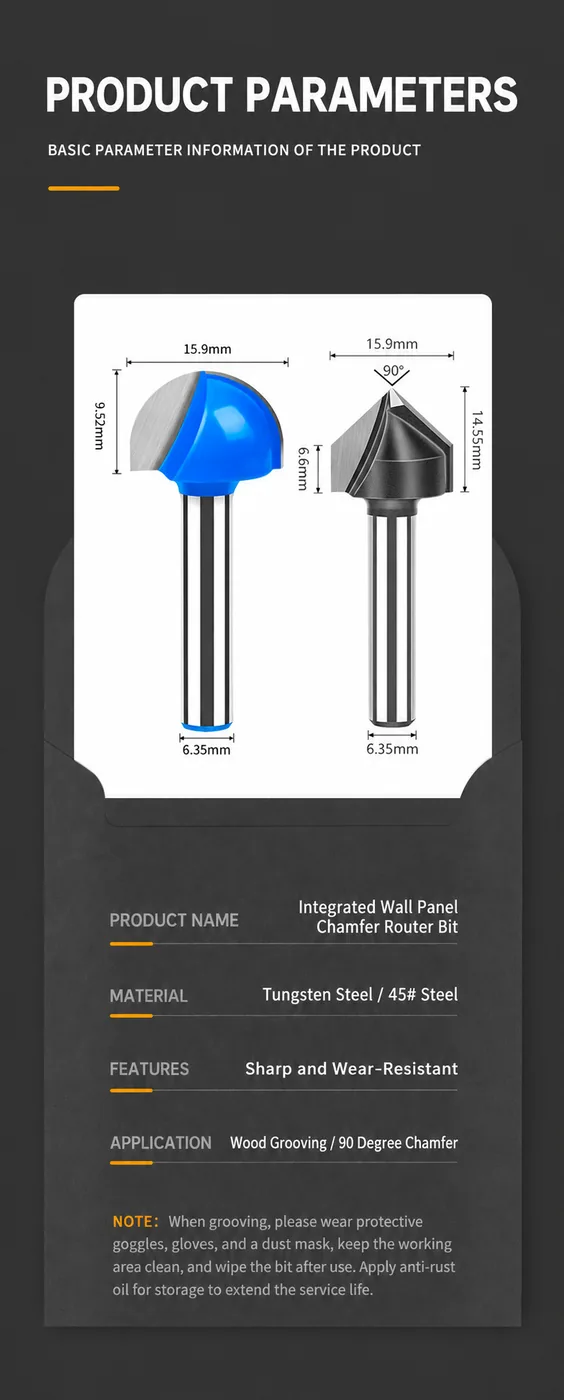 CUTQOR 1/4-Inch 90° V-Groove Router Bits localized English product image 10012-en.webp