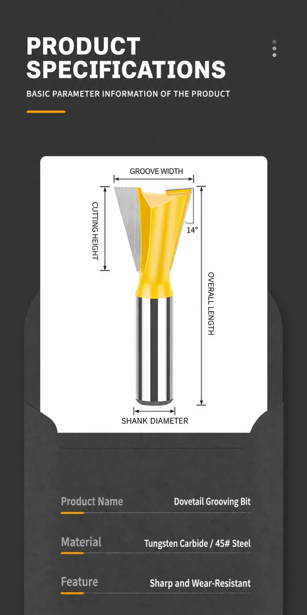 CUTQOR dovetail grooving router bit for woodworking joints and slots