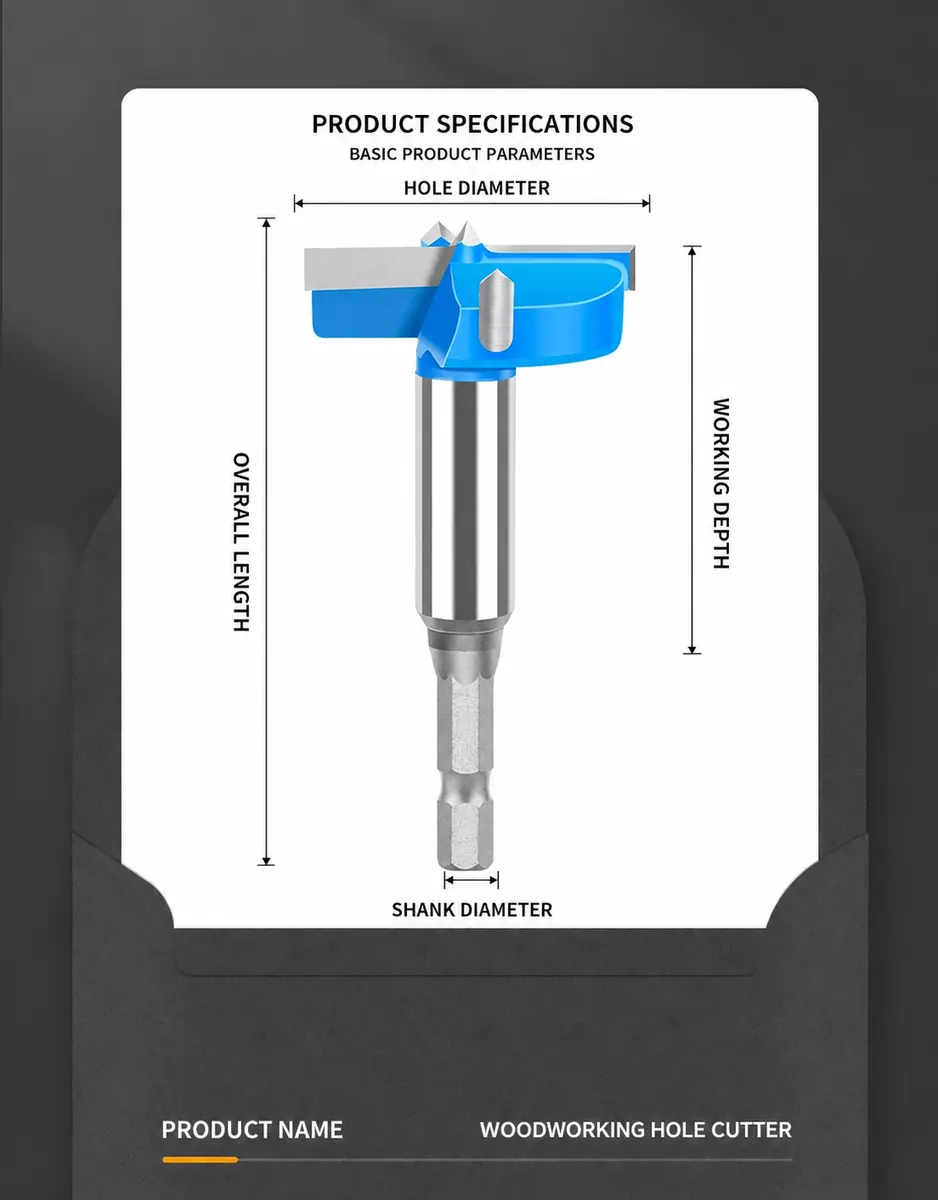 CUTQOR 6.35 mm hex-shank carbide wood hole cutter