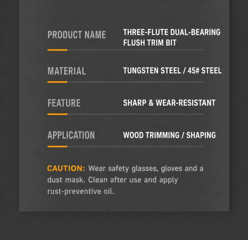 CUTQOR Three-Flute Dual-Bearing Flush-Trim Router Bits product detail